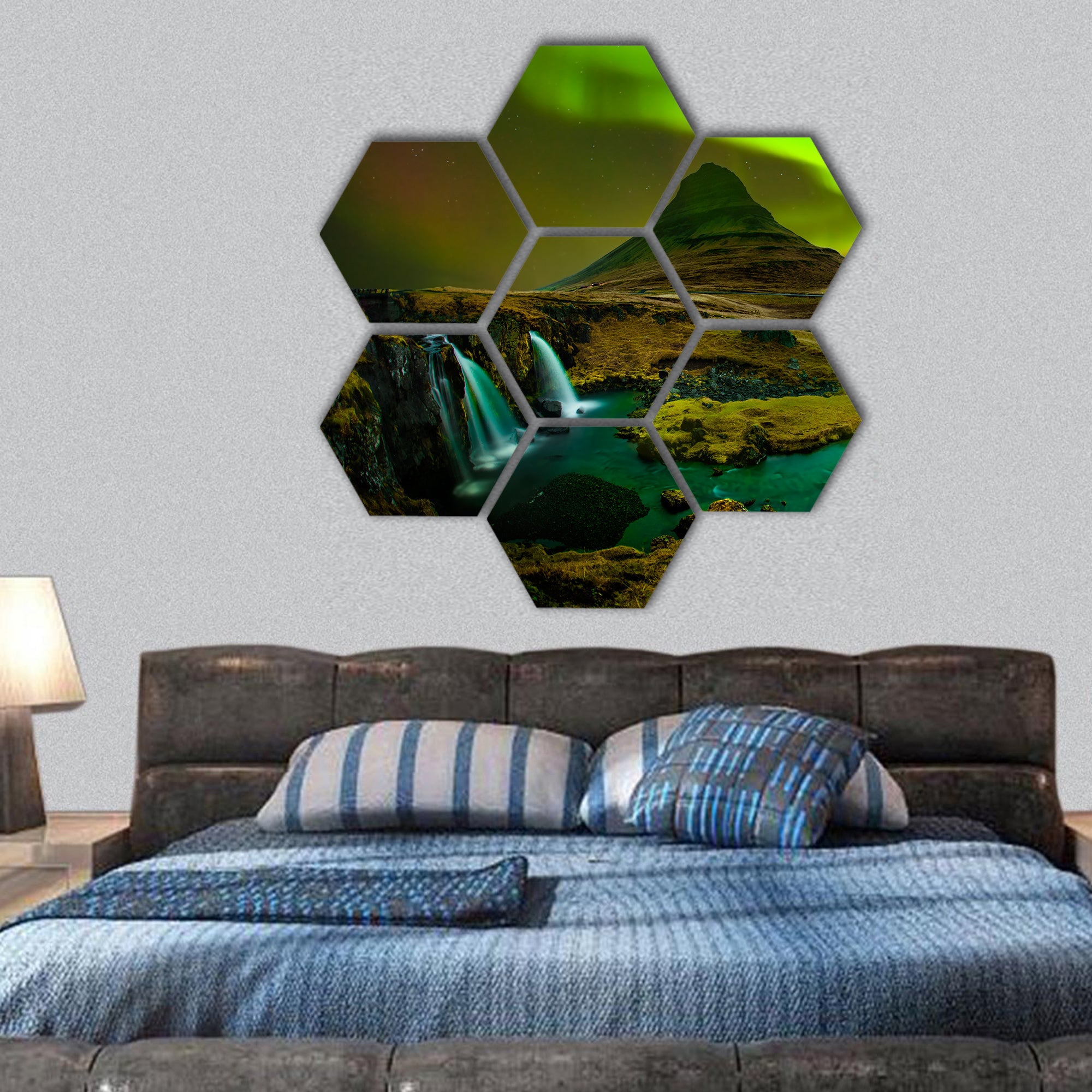 Kirkjufell Church mountain, Landmark of Iceland hexagonal canvas wall art