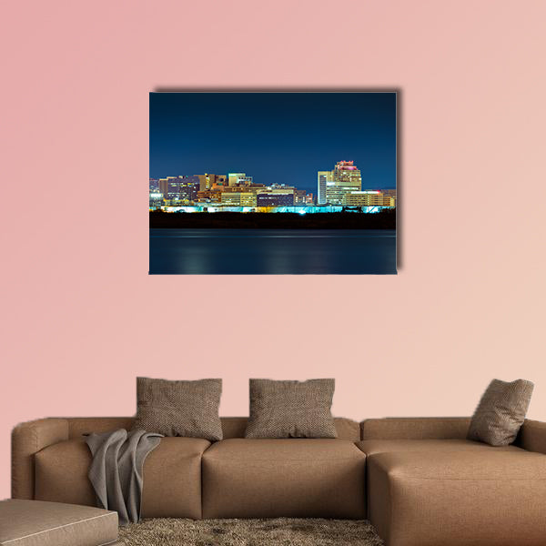 Wilmington skyline by night, viewed from New Jersey multi panel canvas wall art