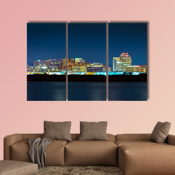 Wilmington skyline by night, viewed from New Jersey multi panel canvas wall art