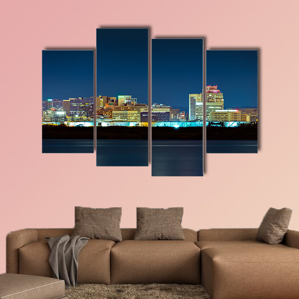 Wilmington skyline by night, viewed from New Jersey multi panel canvas wall art