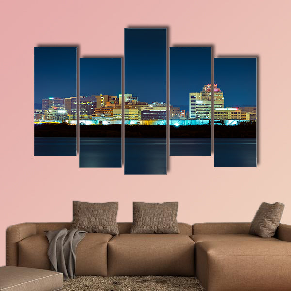 Wilmington skyline by night, viewed from New Jersey multi panel canvas wall art