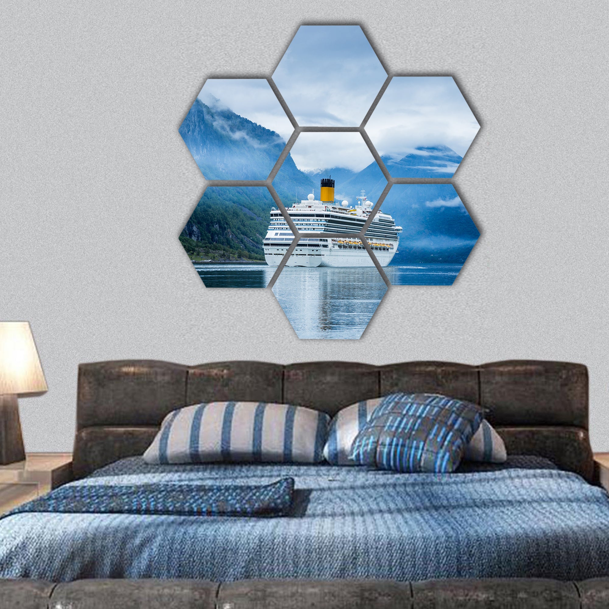 Cruise Ship, Cruise Liners On Hardanger fjorden, Norway hexagonal canvas wall art