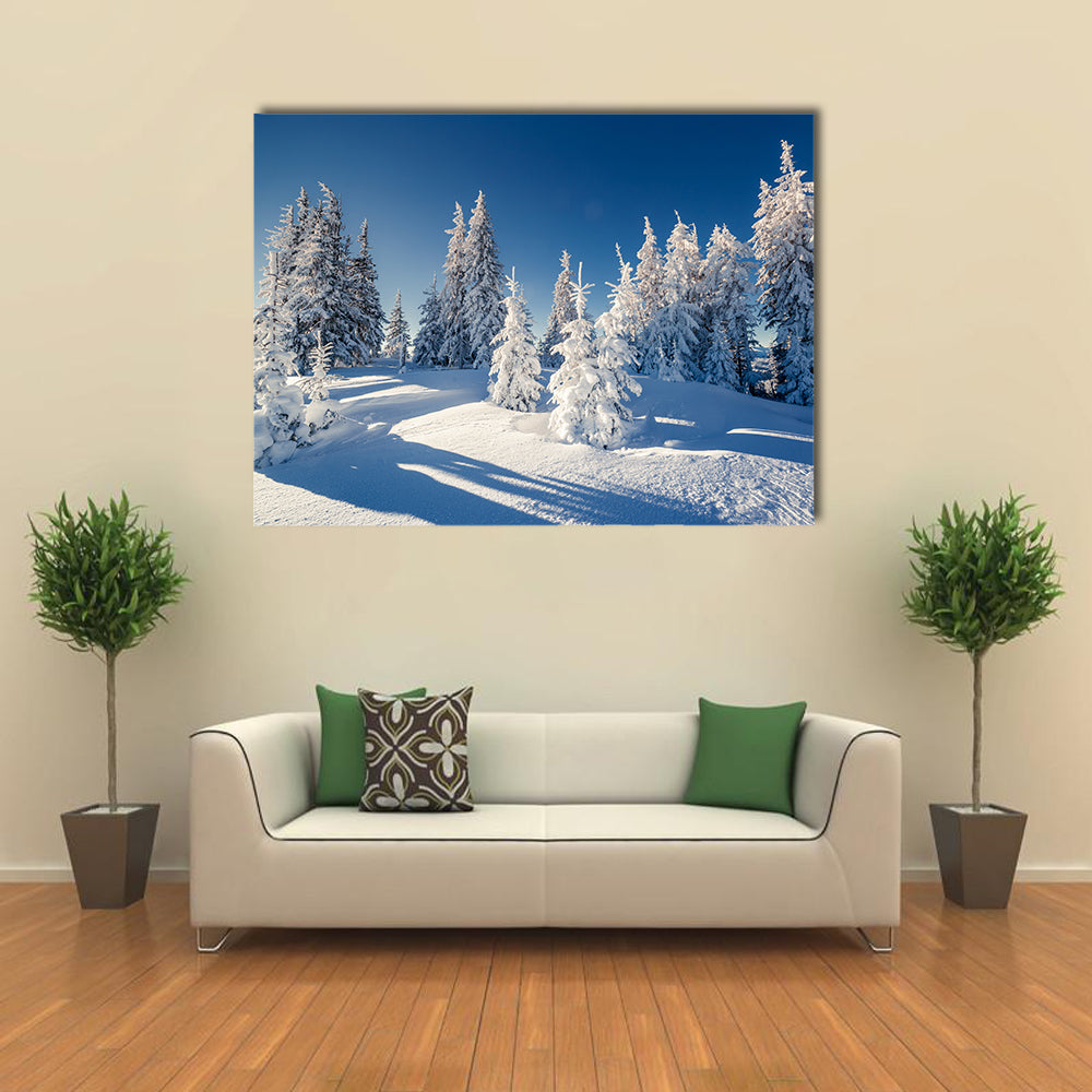 Majestic winter landscape glowing by sunlight multi panel canvas wall art
