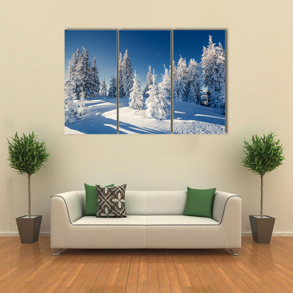 Majestic winter landscape glowing by sunlight multi panel canvas wall art