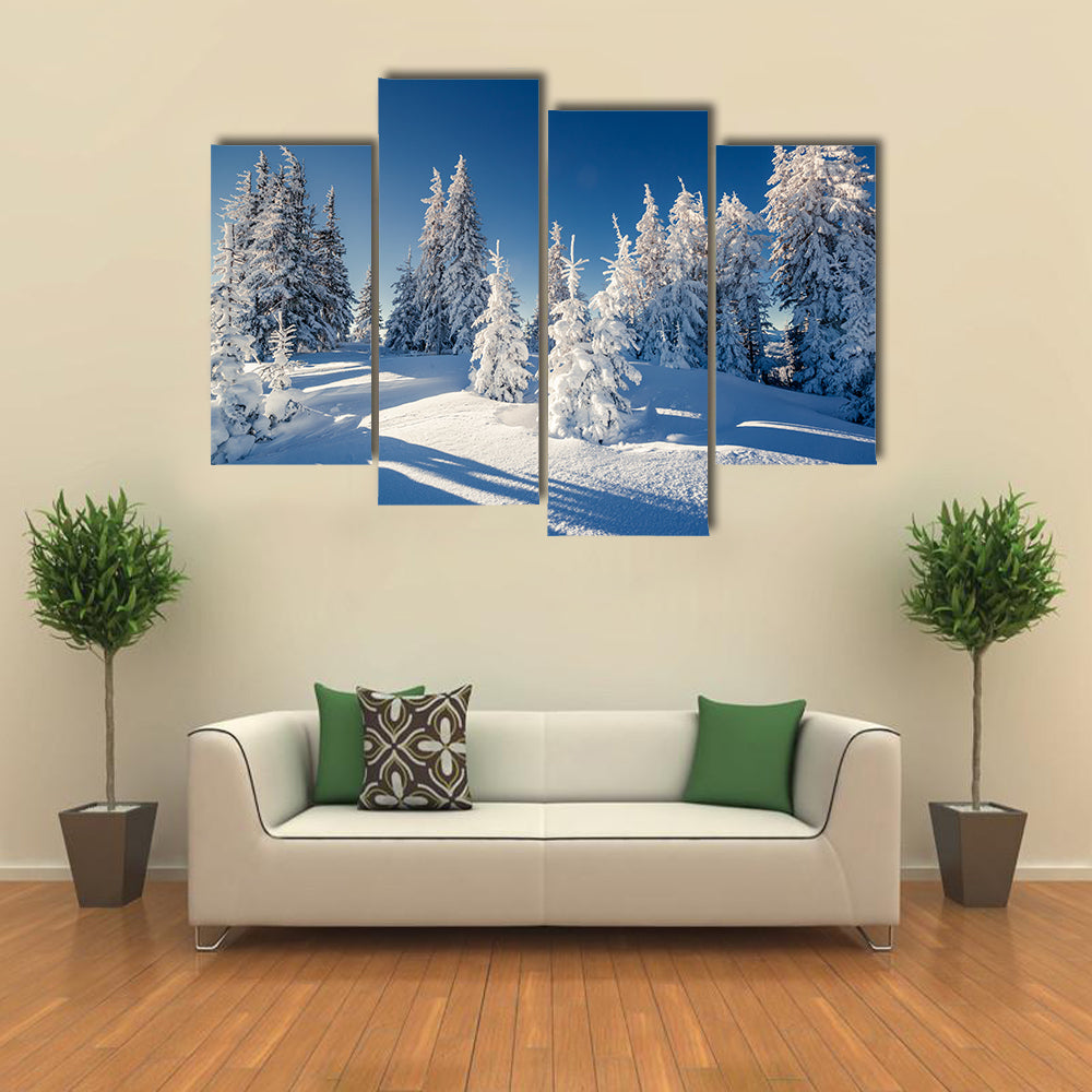 Majestic winter landscape glowing by sunlight multi panel canvas wall art