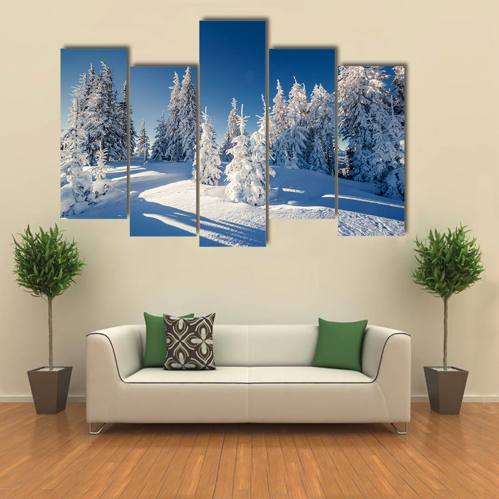 Majestic winter landscape glowing by sunlight multi panel canvas wall art