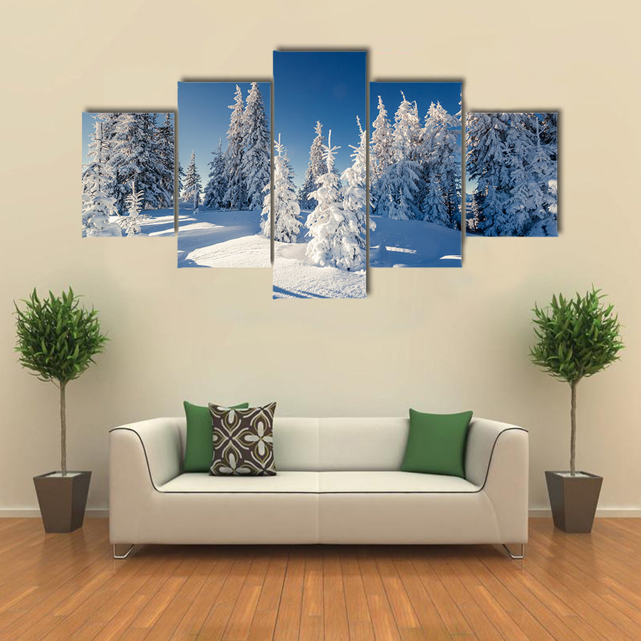 Majestic winter landscape glowing by sunlight multi panel canvas wall art