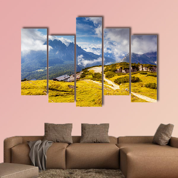Great view of the Cadini di Misurina range from Monte Piana in National Park multi panel canvas wall art