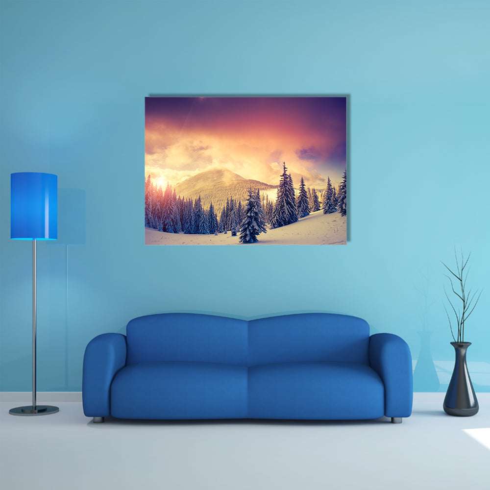 Fantastic evening landscape in a colorful sunlight multi panel canvas wall art