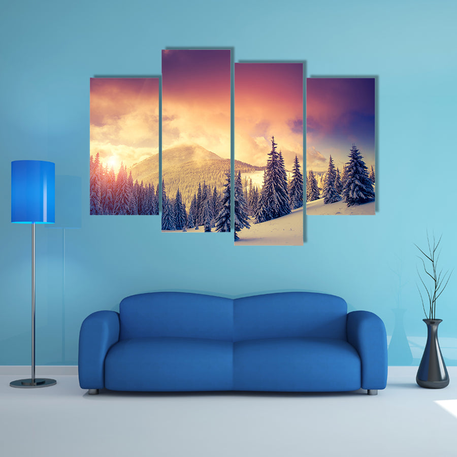 Fantastic evening landscape in a colorful sunlight multi panel canvas wall art