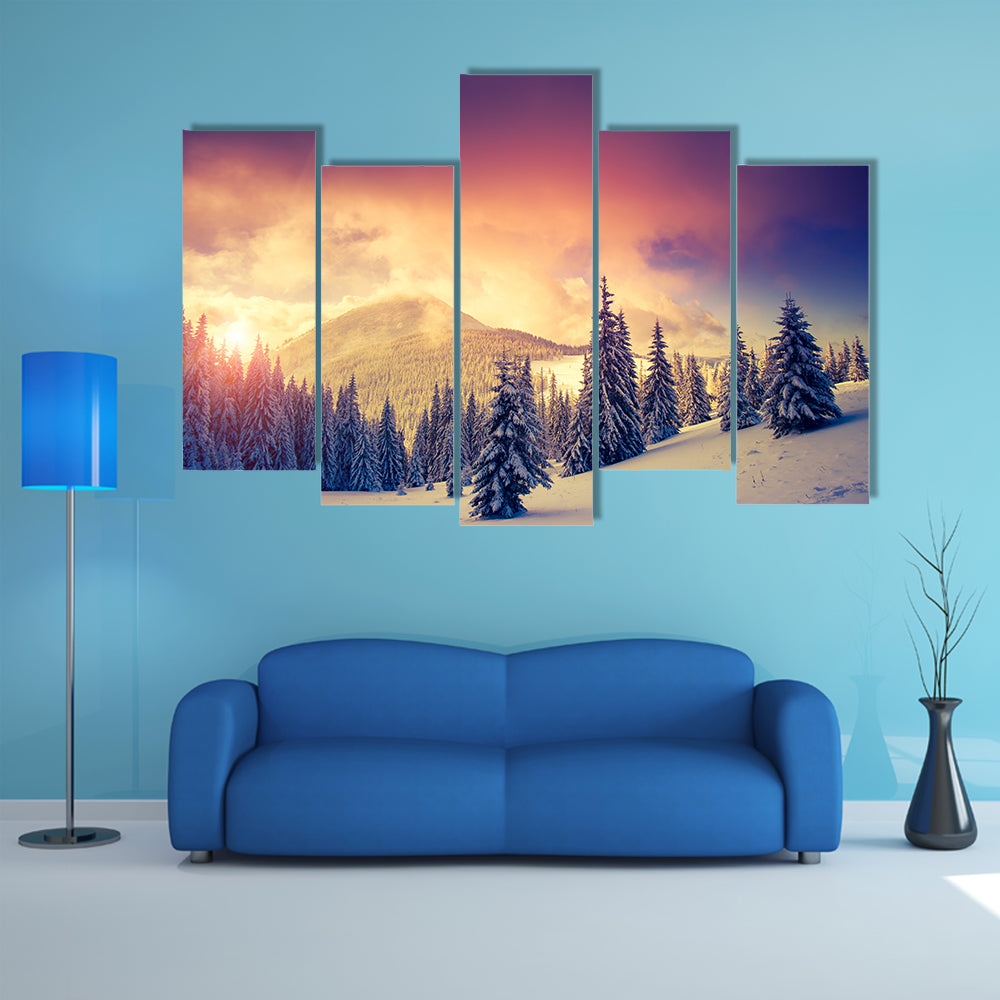Fantastic evening landscape in a colorful sunlight multi panel canvas wall art