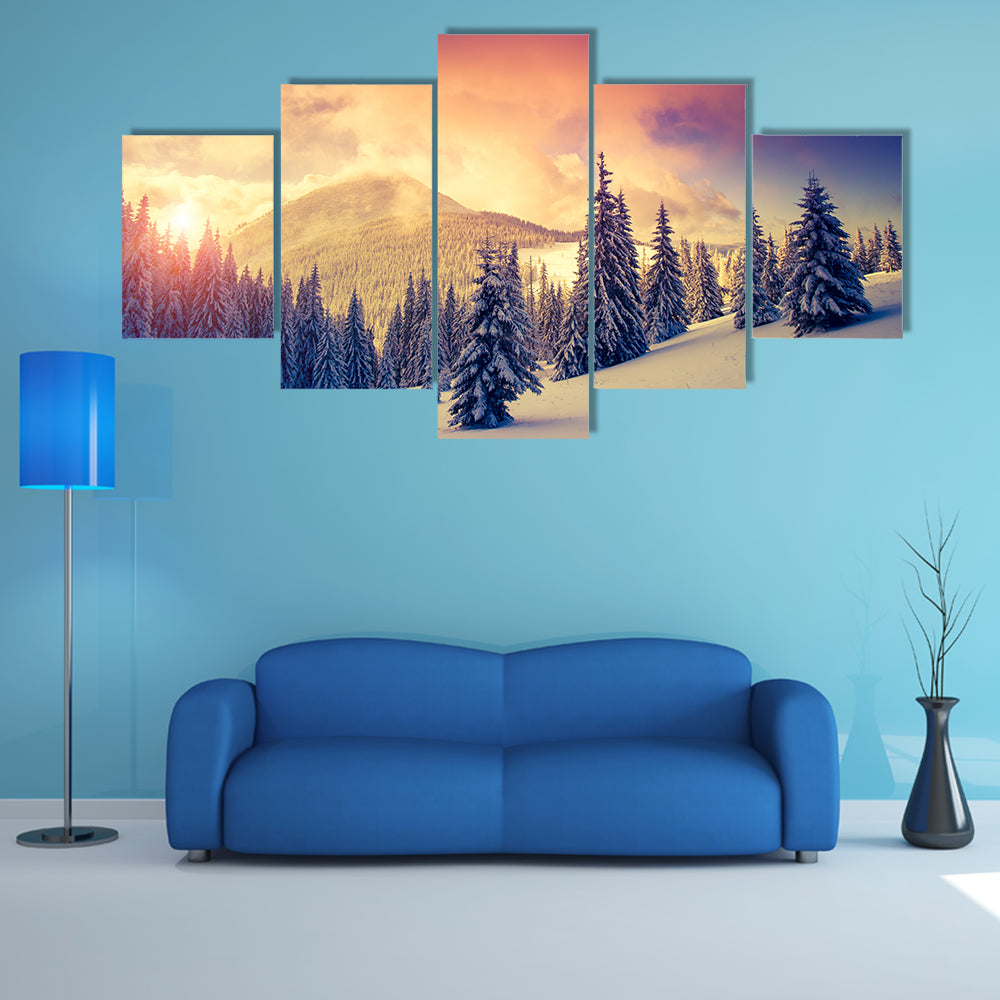 Fantastic evening landscape in a colorful sunlight multi panel canvas wall art