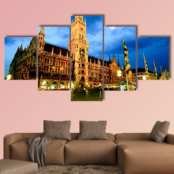 The night scene of town hall at the Marienplatz in Munich wall art