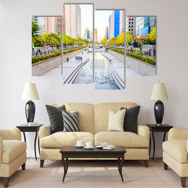 Cheonggyecheon Stream in Seoul City Multi panel canvas wall art