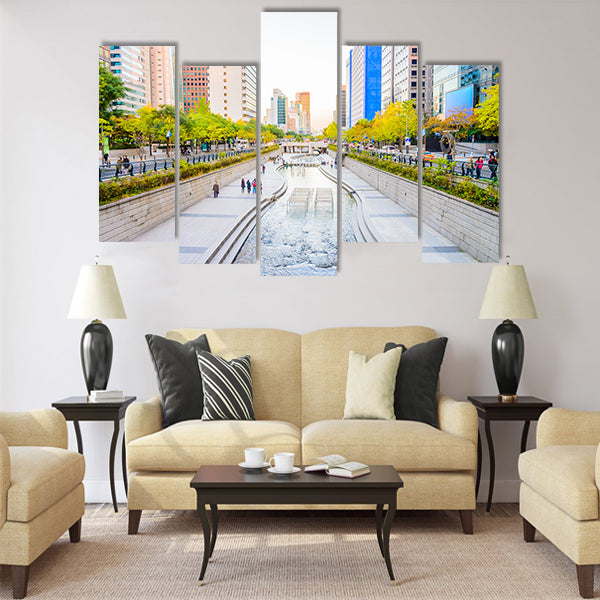 Cheonggyecheon Stream in Seoul City Multi panel canvas wall art