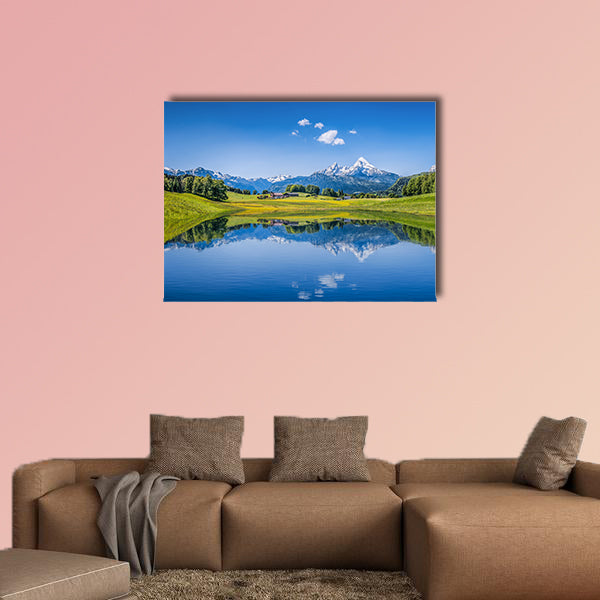 Panoramic view of idyllic summer landscape in the Alps with clear mountain wall art
