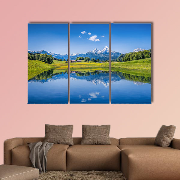 Panoramic view of idyllic summer landscape in the Alps with clear mountain wall art