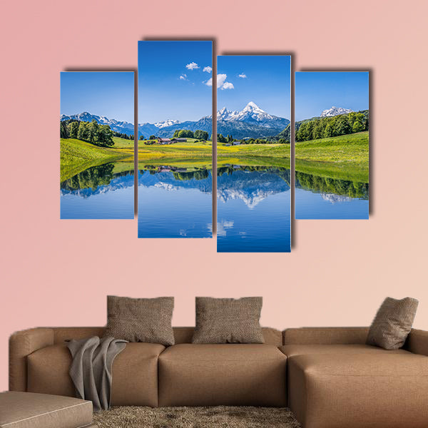 Panoramic view of idyllic summer landscape in the Alps with clear mountain wall art