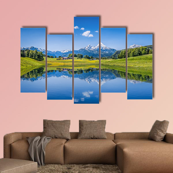 Panoramic view of idyllic summer landscape in the Alps with clear mountain wall art