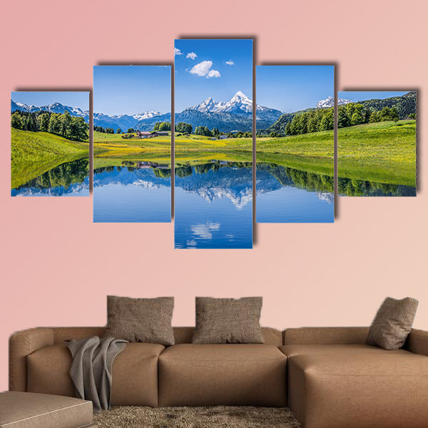 Panoramic view of idyllic summer landscape in the Alps with clear mountain wall art