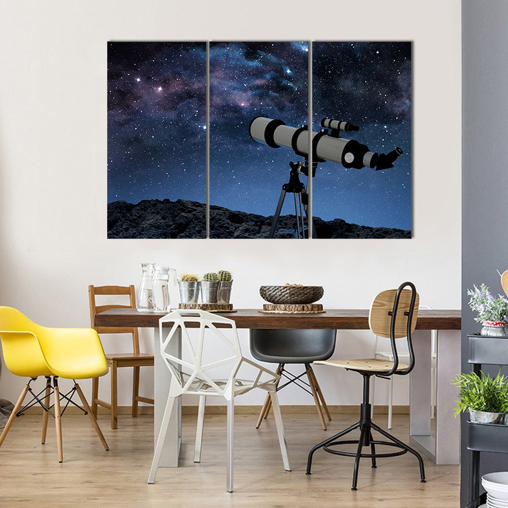 A Starry Night Is Captured By a Telescope Multi Panel Canvas Wall Art
