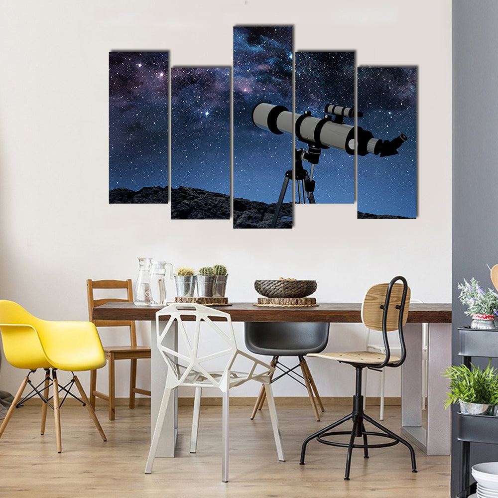 A Starry Night Is Captured By a Telescope Multi Panel Canvas Wall Art