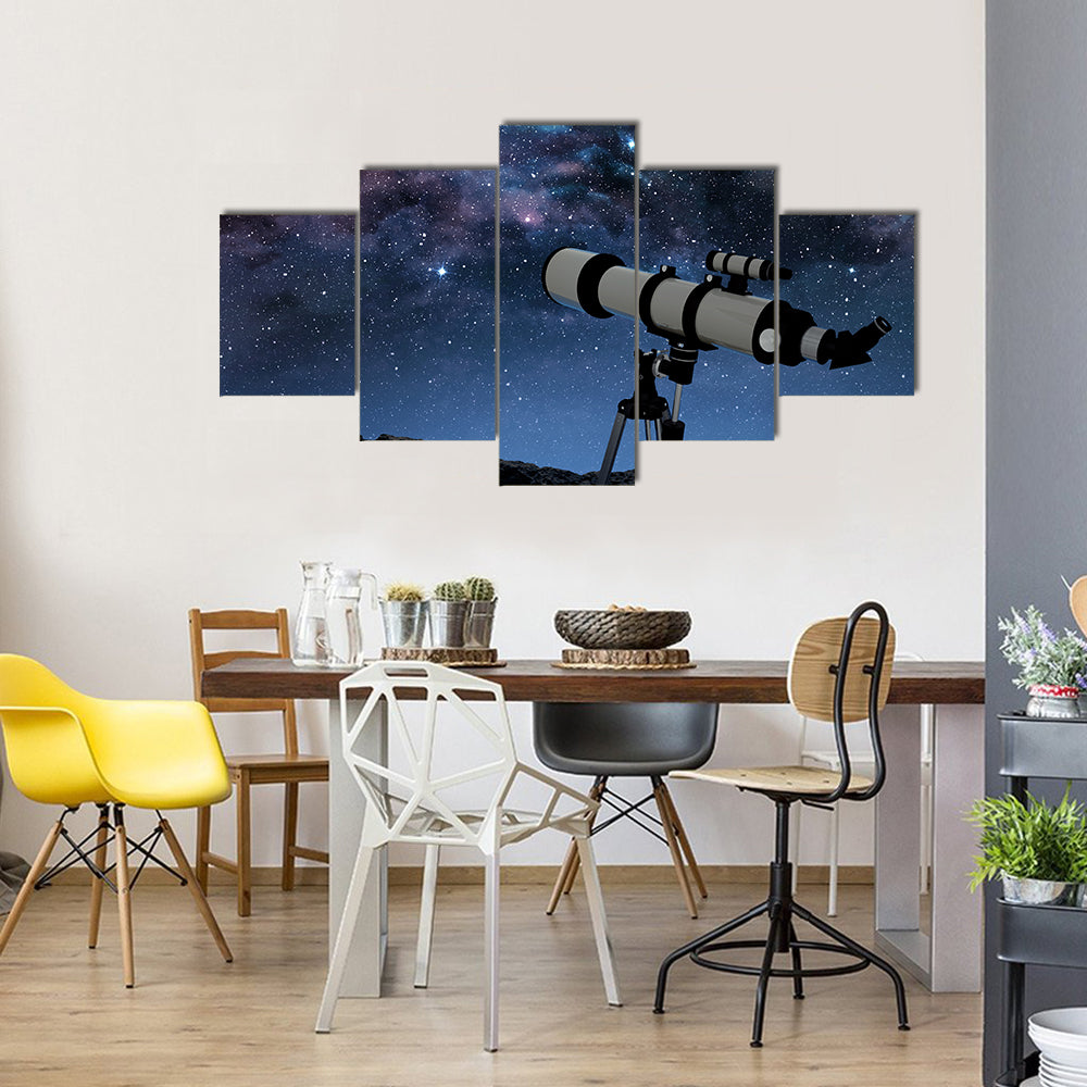 A Starry Night Is Captured By a Telescope Multi Panel Canvas Wall Art
