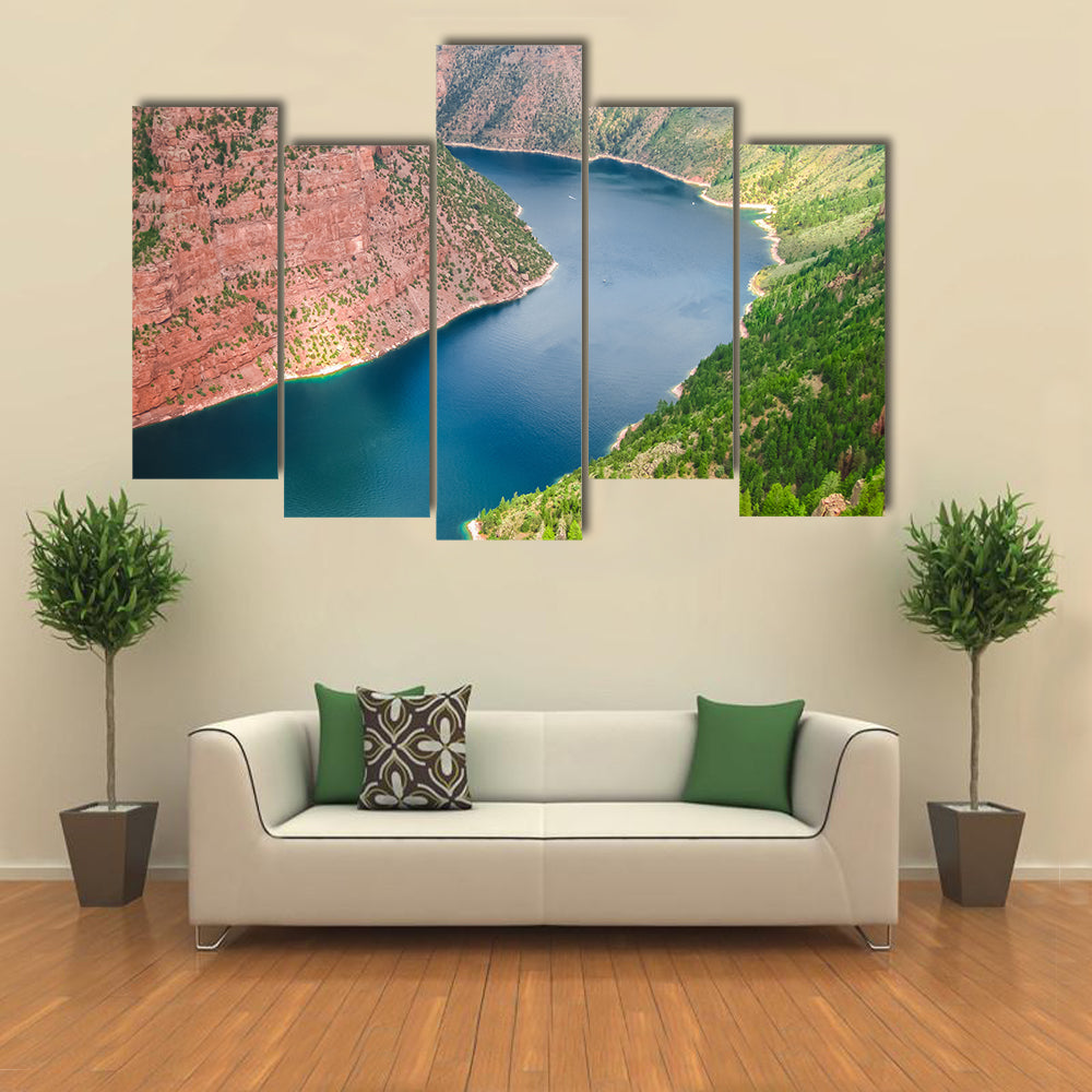 Aerial view of Flaming Gorge National Recreation Area located between Utah and Wyoming multi panel canvas wall art