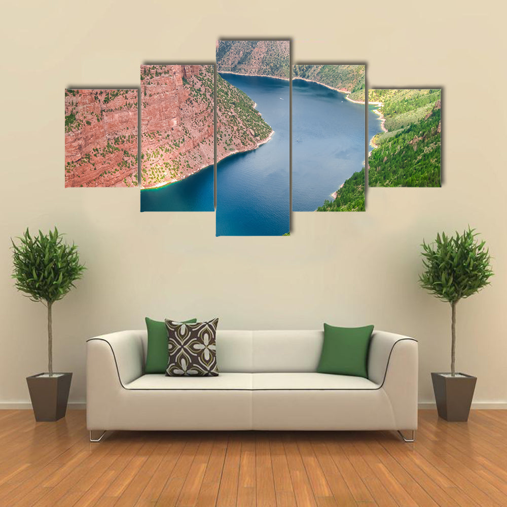 Aerial view of Flaming Gorge National Recreation Area located between Utah and Wyoming multi panel canvas wall art