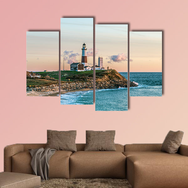 Atlantic Ocean waves on the beach at Montauk Point Light, Lighthouse wall art