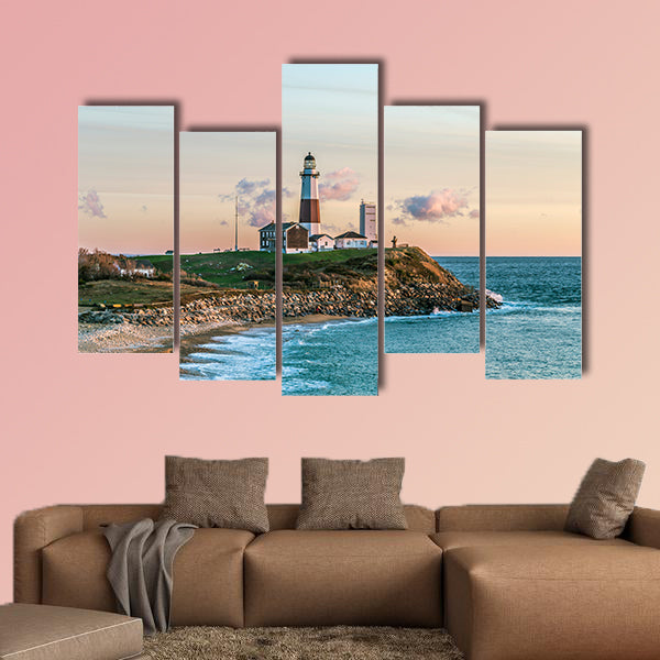 Atlantic Ocean waves on the beach at Montauk Point Light, Lighthouse wall art