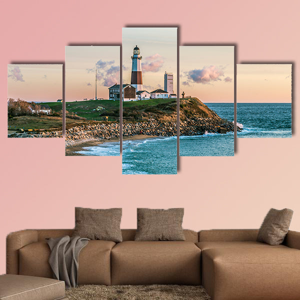 Atlantic Ocean waves on the beach at Montauk Point Light, Lighthouse wall art