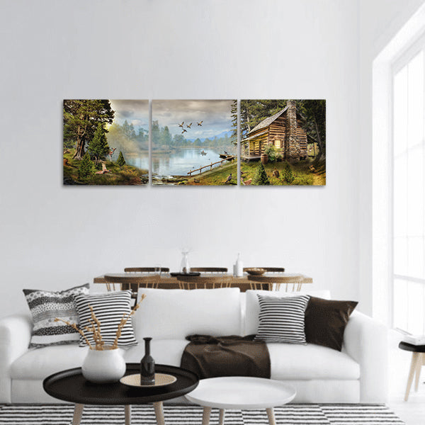 House in the the forest panoramic canvas wall art
