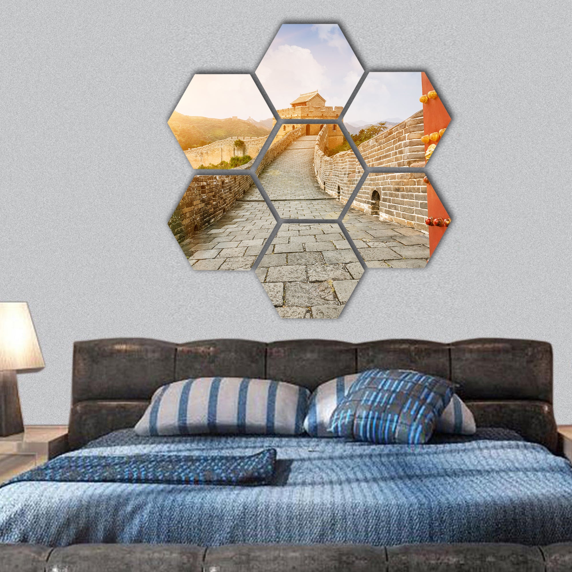 Great Wall in the sunset,in Beijing, China hexagonal canvas wall art