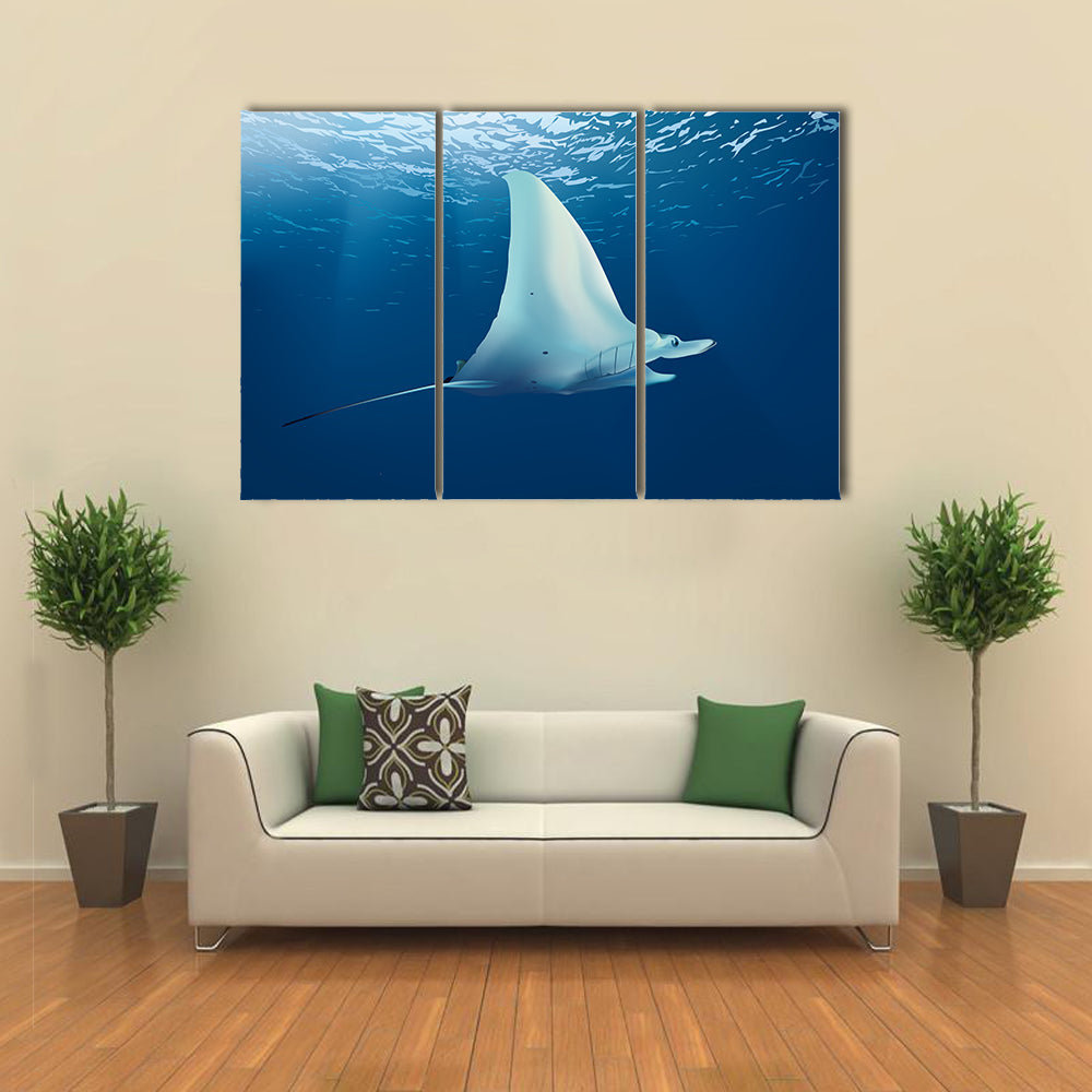 Beautiful Stingray Underwater Multi Panel Canvas Wall Art