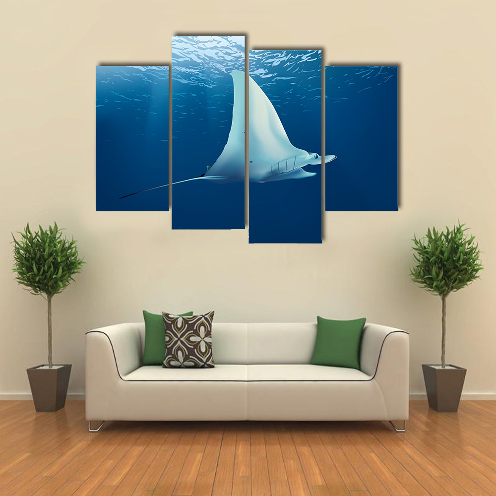 Beautiful Stingray Underwater Multi Panel Canvas Wall Art