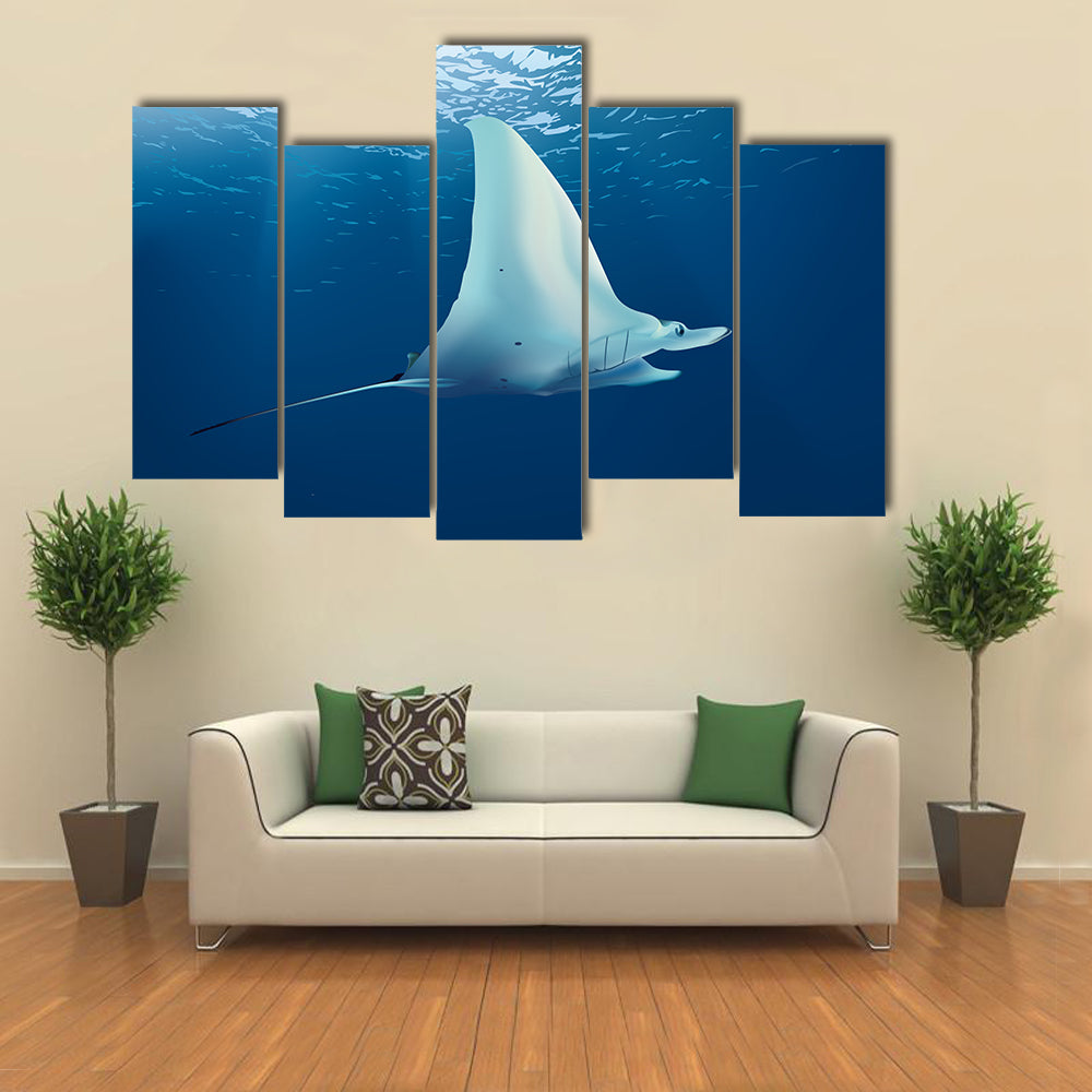 Beautiful Stingray Underwater Multi Panel Canvas Wall Art