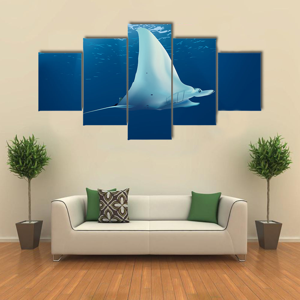Beautiful Stingray Underwater Multi Panel Canvas Wall Art