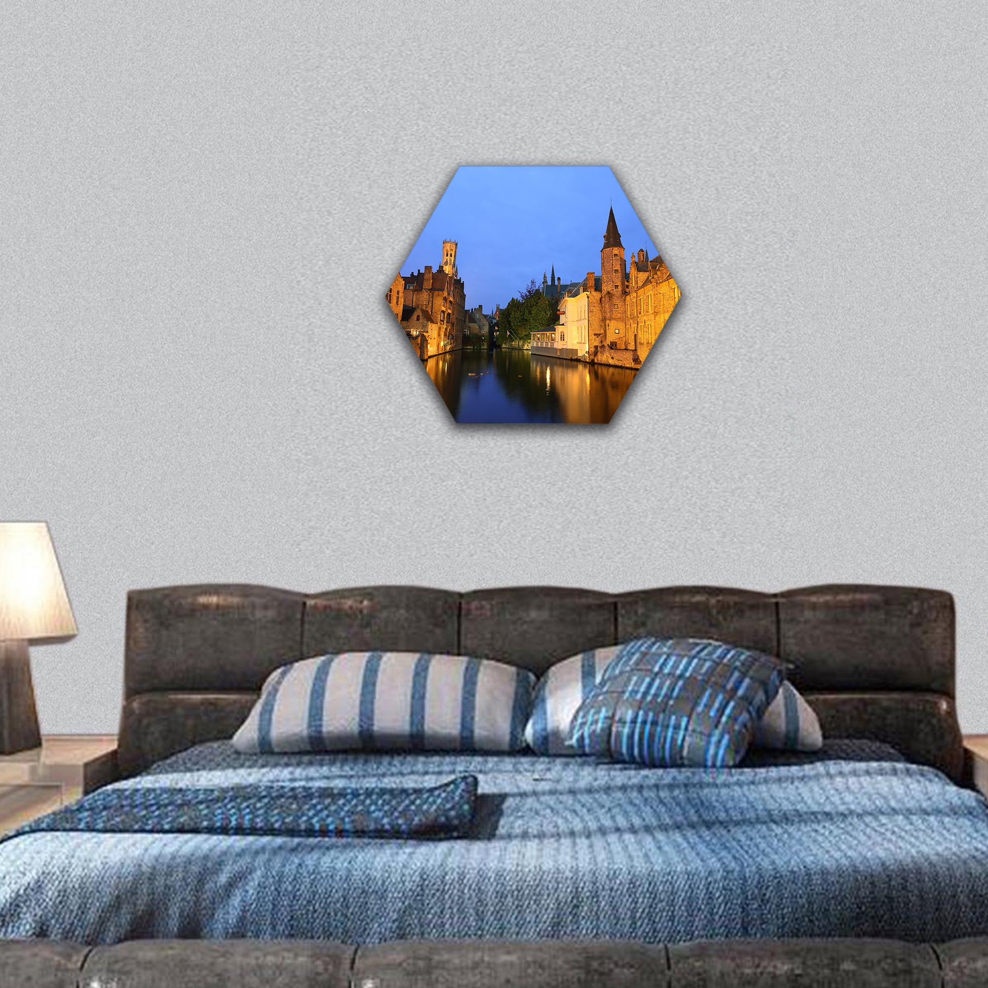 view of "Rozenhoedkaai" Brugge Belgium hexagonal canvas wall art