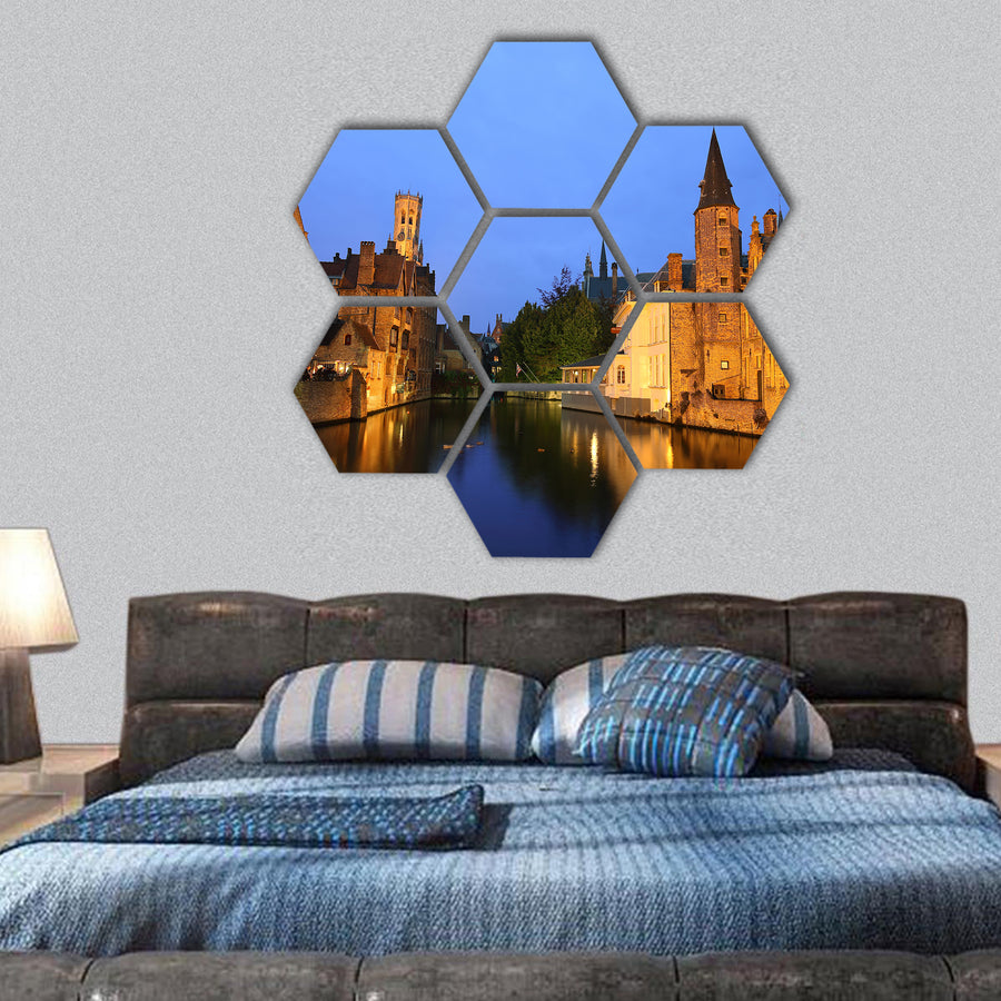 view of "Rozenhoedkaai" Brugge Belgium hexagonal canvas wall art