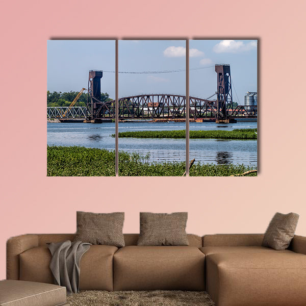 The Decatur Alabama Tennessee River Draw, Bridge multi panel canvas wall art