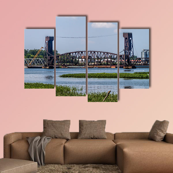 The Decatur Alabama Tennessee River Draw, Bridge multi panel canvas wall art
