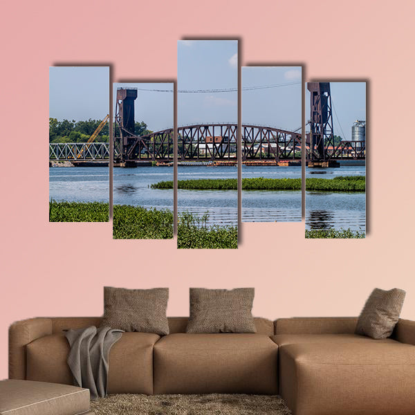 The Decatur Alabama Tennessee River Draw, Bridge multi panel canvas wall art