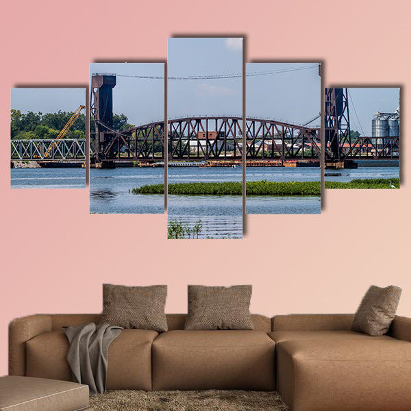 The Decatur Alabama Tennessee River Draw, Bridge multi panel canvas wall art