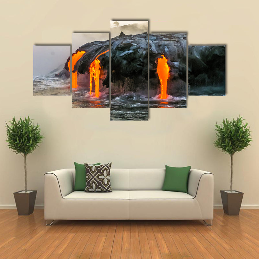 Sea view of Kilauea Volcano in Big Island, Hawaii, United States multi panel canvas wall art