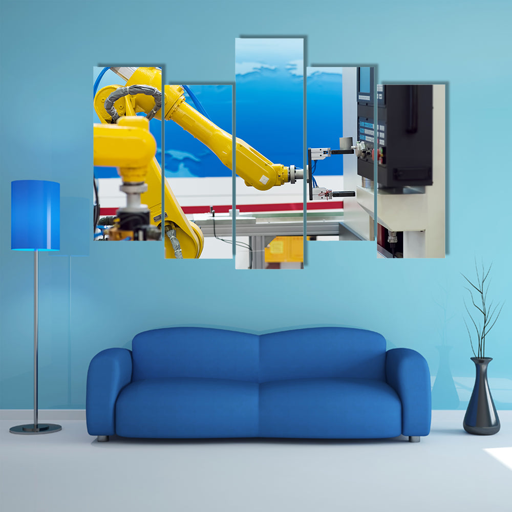 robotic hand machine tool at industrial manufacture factory multi panel canvas wall art