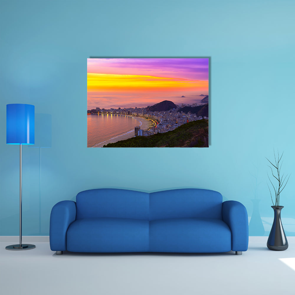 The Sunset view of Copacabana beach in Rio de Janeiro, Brazil Multi Panel Canvas Wall Art