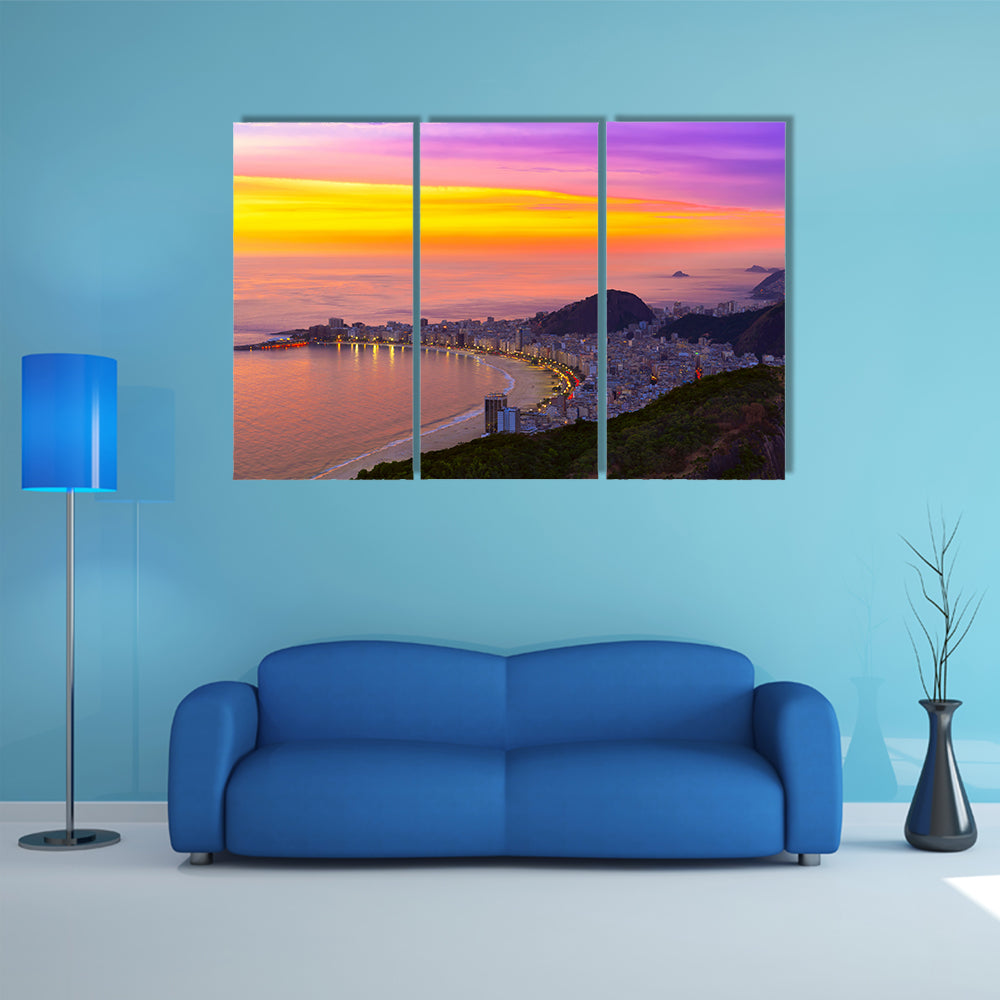The Sunset view of Copacabana beach in Rio de Janeiro, Brazil Multi Panel Canvas Wall Art