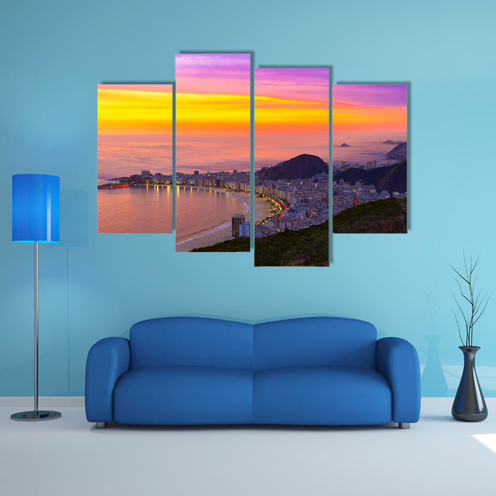 The Sunset view of Copacabana beach in Rio de Janeiro, Brazil Multi Panel Canvas Wall Art