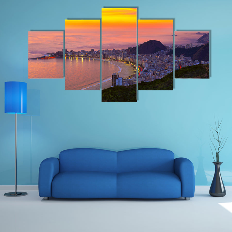 The Sunset view of Copacabana beach in Rio de Janeiro, Brazil Multi Panel Canvas Wall Art